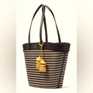 Rare Discontinued Kate Spade The Pier Striped Medium Tote NWT Black Beige Purse!